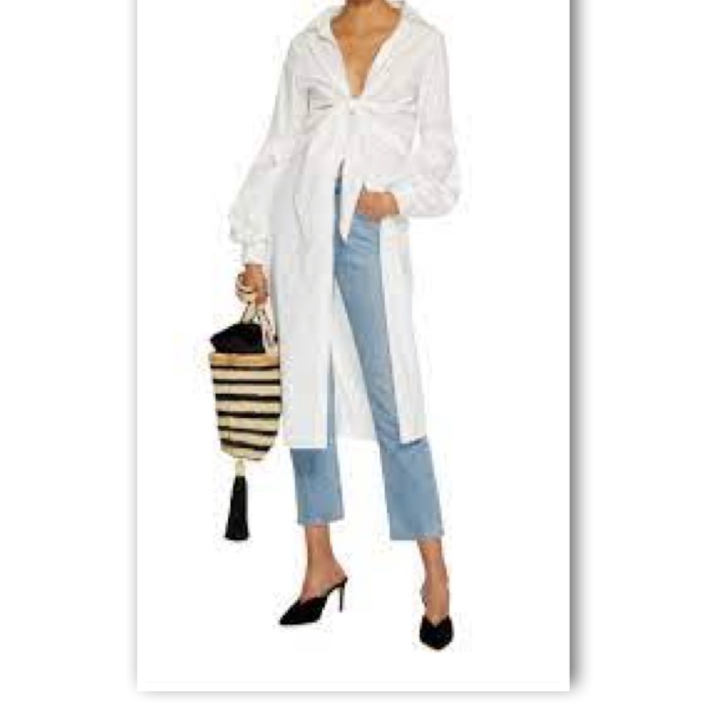 Johanna Ortiz Black and Natural Striped Straw Tote with Tassel